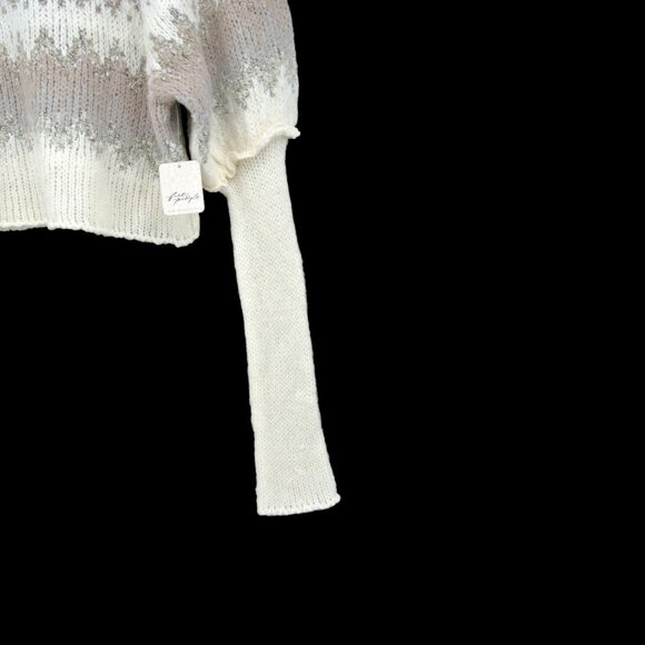 NWT Free People Cream & Silver Speckled Crew Neck Sweater S/P - Picture 2 of 5